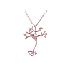 a pink necklace with a tree on the front and two small branches on the back