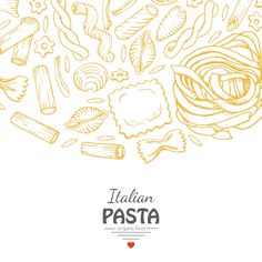 italian pasta background with place for text in the shape of a circle, hand drawn illustration