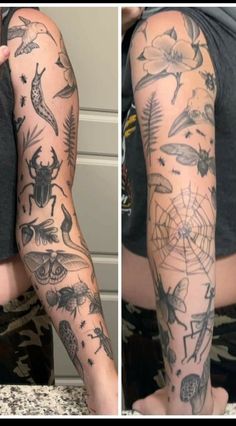 two pictures of different tattoos on the arms