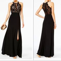 Morgan & Co Lace & Nude Maxi Gown/Long Dress/ Party Dress / Black Size/Talla 3 $109 Condition : New ,Please Reference The Pics, Thanks! This Dress Is Juniors Size 3 (Find The Perfect Fit In Juniors To Women's Size Equivalents: 1/2=0, 3/4=2, 5/6=4, 7/8=6, 9/10=8, 11/12=10, 13/14=12, 15/16=14) High Neck Dress Formal, Off Shoulder Bridesmaid Dress, Party Dress Black, Long Halter Dress, Black Evening Gown, Long Formal Gowns, Blue Dress Formal, Embellished Gown, Maxi Gown