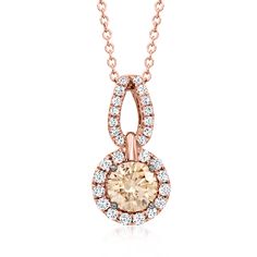 LeVian - Le Vian .60ct Chocolate Diamond Pendant Necklace, .20ct t. w. Vanilla Diamonds in 14kt Strawberry Gold. 18". With a rich history dating back to the 15th century, Le Vian jewelry is well known for its decadent designs and innovative use of color. This ultra-sophisticated pendant necklace spotlights an alluring .60 carat round brilliant-cut brown diamond bordered by more petite .20 ct. t. w. round brilliant-cut white diamonds. Finely crafted in polished 14kt rose gold and suspended from a Le Vian Jewelry, Levian Chocolate Diamonds, Levian Jewelry, Chocolate Diamond, Diamond Birthstone, Chocolate Diamonds, Fine Jewelery, Diamond Jewelry Necklace, Le Vian