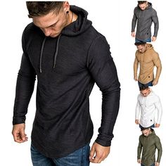 Men's Casual Hooded T-Shirts Long Sleeve Solid Color Pullover Top Summer Blouse                                                                            DESIGN and STYLE Men's Hipster Hip Hop Long Sleeve hooded tee shirts for men ,Slim Fit pullover shirt; Simple but fashionable design; Good choices for the change of seasons. Fabric：90% Cotton This slim fit light hoodie can be worn as a workout hoodie or yoga hoodie for men. Most of people love the hooded shirt , it is not only shade from the s Slim Fit Hoodie, T Shirt Long Sleeve, Spring T Shirts, Muscle T Shirts, Mens Hoodie, Summer Blouses, Hooded Tops, Shirt Long Sleeve, Winter Casual