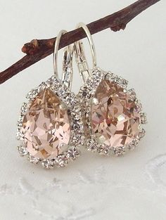 two pairs of earrings are hanging from a twig