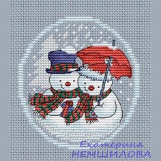 a cross stitch pattern with a snowman holding an umbrella