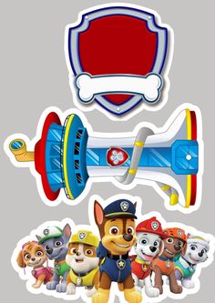 the paw patrol stickers are all different shapes and sizes, but one has a red shield