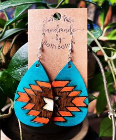 Unique Hand-tooled Teardrop Earrings, Artisan Hand Tooled Drop Earrings, Artisan Hand-tooled Drop Earrings, Hand Tooled Teardrop Earrings For Gift, Unique Hand Painted Everyday Earrings, Unique Hand Painted Earrings For Everyday, Turquoise Hand Painted Teardrop Earrings, Unique Hand Painted Earrings For Everyday Wear, Turquoise Teardrop Hand-painted Earrings