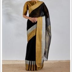 Brand New Black Color Saree Great For South Asian Events, Cocktails, Reception Parties No Blouse - This Designer Sells Their Blouses Separately Raw Mango Sarees, Sarees Black, Cotton Saree Blouse Designs, Raw Mango, Indian Silk Sarees, Linen Saree, Yellow Blouse, Blouse Length, Beautiful Saree