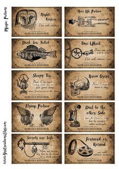 six different types of business cards with the words, steam engine and other things on them