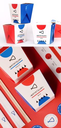 the packaging design is designed to look like an origami box, and it's folded in red white and blue paper