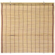 a bamboo blind with brown lines on the bottom and one line at the top, in front of a white background