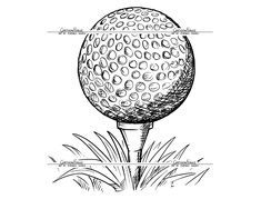 a drawing of a golf ball sitting on top of a tee in the middle of grass