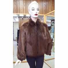 Clearance! Natural Long Hair Beaver Bomber Jacket With Leather Elastic Waist And Cuffs Size 8 26” Length Arm Pit To Arm Pit: 22" Shoulders Across Back: 18" Fur Origin: Canada We Are A Four Generation Family Owned Fur, Leather, And Outerwear Store. Please Visit Our Website For Verification And Credentials. Classic Brown Fur Coat For Work, Formal Brown Fur Coat For Fall, Natural Long Hair, A J, Fur Jacket, Long Hair, Black And Brown, Elastic Waist, Bomber Jacket