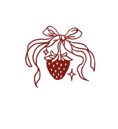 a drawing of a strawberry with a bow on it's head and stars around the neck