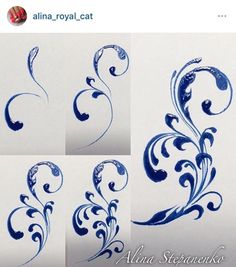 some blue and white designs on paper