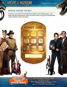 an advertisement for the movie night at the museum featuring actors from movies and tv's