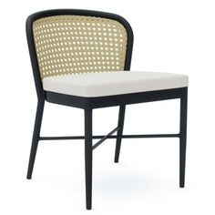 a black and white chair with wicker backrests on an isolated white background