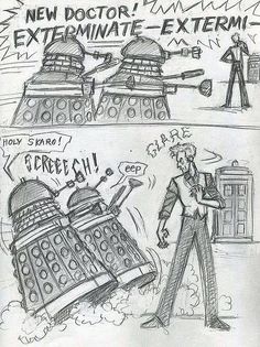 a comic strip with the doctor and his dalen dalens in front of them