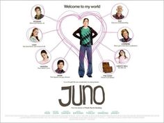 a man standing in front of a poster with many people around him and the words juno written on it