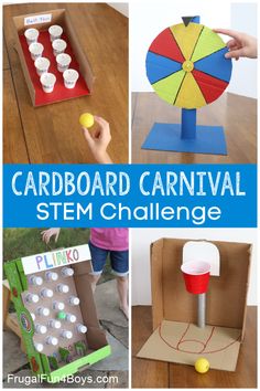 Indoor Carnival Games For Kids, Animal Paper Craft Template, Cardboard Carnival Games, Cardboard Carnival, Sensorial Activities, Diy Carnival Games, Stem Camp, Carnival Games For Kids, Carnival Crafts