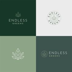 the logo for endless greens is shown in four different colors and sizes, including green