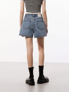 MO&Co. Women's Pleated Detail Denim Shorts Few pieces signal summer quite like a pair of denim shorts. Washed a blue hue, this style is crafted from an organic cotton and shaped with mini cut, pleated design and a slight flare to the leg. Pair with our top for a chic and relaxed look. Features : - Relaxed fit- Vintage texture and slight flare hem- Pleated design, button and zip closure Code: MBD2SOTT56The back length of size S/26 is 33.9cmMATERIALS & CARE Material: 100% CottonDenim products have Jean Shorts With Belt Loops For Summer, Summer Jean Shorts With Belt Loops, Short Jean Shorts With Belt Loops For Summer, Cotton Jean Shorts With Belt Loops, Summer Mid-rise Jean Shorts With Belt Loops, Mid-rise Jean Shorts With Belt Loops For Summer, Summer Jean Shorts With Belt Loops And Mid-rise, Relaxed Fit Jean Shorts With Belt Loops For Summer, Trendy Jean Shorts With Five Pockets