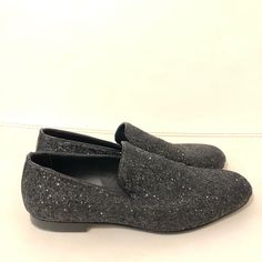 Jimmy Choo Black Glitter Men’s Loafers Size 43.5 Us Size 10 $595 Retail Currently Online Now Great Pre Owned Condition Designer Party Shoes With Round Toe, Party Dress Shoes With Rubber Sole And Slip-on Fit, Party Dress Shoes With Rubber Sole Slip-on, Fabric Slippers, Us Size 10, Glitter Fabric, Jimmy Choo Shoes, Black Glitter, Loafer Shoes