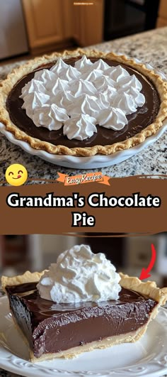 Grandma’s Chocolate Pie Grandma's Chocolate Pie, Old Fashioned Chocolate Pie, Homemade Chocolate Pie, Fluffy Meringue, Easy Chocolate Pie, Chocolate Cream Pie Recipe, Chocolate Pie Recipe, Best Pies, Family Desserts