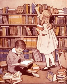 an advertisement for children's book week with two children reading in front of bookshelves