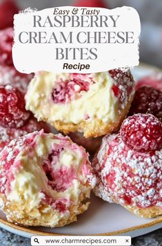 raspberry cream cheese bites on a plate