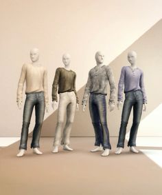 five mannequins are standing in a row