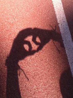 the shadow of a person holding a tennis racquet