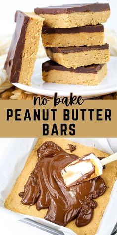 Quick and easy No Bake Peanut Butter Bars made with creamy peanut butter and chocolate are the perfect after dinner dessert, great to bring to potlucks or other gatherings with friends and family where you want to bring something for the dessert table. No Bake Fudge Brownies, Desserts For School Lunches, Easy Weekend Dessert, No Bake Freezer Desserts, Easy Non Perishable Desserts, Peanut Butter Brownie Bars, Work Party Desserts, Good Easy Dessert Recipes, Team Dinner Dessert Ideas