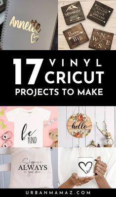 several different images with the words 17 vinyl cricut projects to make them look like t - shirts