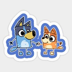 two stickers with dogs and cats on them, one is holding the other's hand