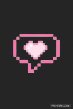 the pixel heart is on top of a black background, with pink and white squares around it