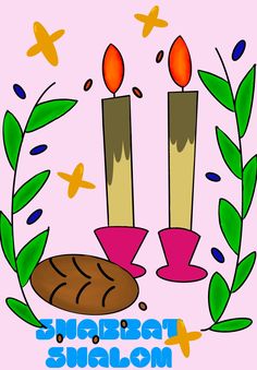 two candles are sitting next to each other on a pink background with leaves and butterflies around it