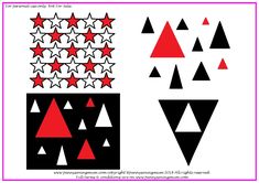 three different shapes with red and black stars