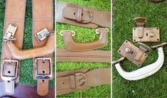 two pictures of different types of leather straps