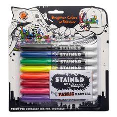 six different colored markers and marker pens in a package with an image of the batman character on