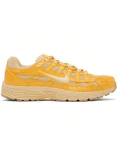 Nike 
Beige & Yellow P-6000 Sneakers 
Low-top mesh and buffed faux-leather sneakers in beige and yellow. 
. Swoosh embroidered at toe 
. Lace-up closure 
. Logo patch at padded tongue 
. Padded collar 
. Swoosh appliqué at sides 
. Swoosh printed at heel tab 
. Mesh lining 
. Logo embossed at foam rubber midsole 
. Treaded rubber sole 
Please note that this item may be shipped only within North America. 
Supplier color: Sesame/University gold/Gum light brown/Sanddrift 
Upper: textile, synthetic. P 6000, Casual Athletic Shoes, Outdoor Shoes, Leather Sneakers, Low Top, Patch Logo, Light Brown, Outdoor Sports, Rubber Sole