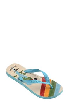 Enjoy the summery look and cushioned comfort of this flexible flip-flop featuring a colorful tropical print designed in collaboration with fellow Brazilian brand FARM Rio. Cushioned footbed Synthetic upper and lining/rubber sole Made in Brazil Farm Rio, Anniversary Sale, Tropical Print, Flip Flop, Women's Shoes Sandals, Rubber Sole, Flip Flops, Brazil, Shoes Sandals