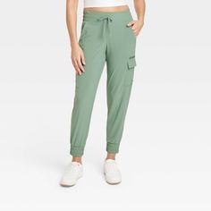 Women's Flex Woven Mid-Rise Cargo Joggers - All In Motion™ Green S Green Athleisure Cargo Pants For Outdoor Activities, Green Athleisure Cargo Pants For Outdoor, Relaxed Fit Cargo Joggers Athleisure, Relaxed Fit Cargo Style Athleisure Joggers, Sporty Green Joggers For Outdoor Activities, Green Athleisure Cargo Pants For Sports, Functional Midweight Joggers With Pockets, Sporty Cargo Pants With Functional Drawstring For Sports, Green Relaxed Fit Cargo Pants For Sports