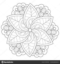 an abstract coloring page with leaves and swirls on white background stock photo - illustration