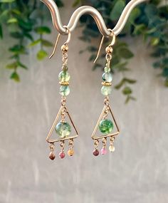 "WELCOME TO L TRIFILIO JEWELRY!  Handcrafted artisan jewelry, made in Vermont. From Classic to Funky. Buy 2 or more pieces and get 20% off your order!  Use Promo Code: 20OFF2ORMORE  STUNNING MIX of JASPER and GOLD!! Jasper Beads Delicately Dangle from Gold Filled Triangles and Gold Filled Ear Hooks! Beautiful and unique chandelier earrings! DIMENSIONS: 2 1/8\" from the top of the ear wire 1 5/8\" from the bottom loop of the ear hook ABOUT MY JEWELRY: Handcrafted by me in my studio in Vermont. Each piece has been designed with care and attention to detail and quality.  Made from high-quality materials sourced with care. Crystals, gemstones and fresh water pearls are literally unique, so each gemstone is a little different. QUESTIONS? I am happy to help! Just use the message button, and I'll