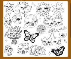 coloring pages for kids with different faces and designs on them, including butterflies, sunflowers