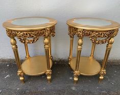 Vintage Gold Tone Faux Tusk & Black Laquer Glass Top Side Tables 1980s - Etsy