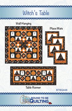 Witch's Table Quilt Pattern by Bound To Be Quilting, LLC Witch's Table, Halloween Runner, Pumpkin And Ghost, Halloween Quilt Patterns, Product Wall, Table Halloween, Halloween Quilt, Table Quilts, Studio Wall