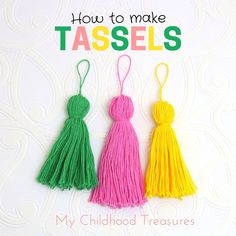 three tassels with the words how to make tassels written on them