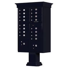 a large black mailbox with multiple compartments