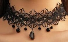 Beautiful gothic necklace made of black lace with black pearls and stone. Victorian, also suitable for cosplay, Choker with small pearl pendants. For neck width 35 - 37 adjustable chain. Black Pearls, Gothic Necklace, Black Pearl, Pearl Pendant, Chain Styles, Plein Air, Black Lace, Choker, Etsy Accessories